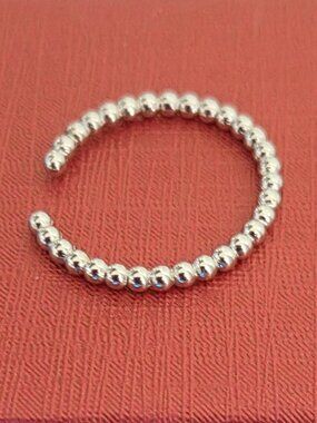 Silver Plated Beaded Ring Adjustable Minimalist Ball Band Women Jewelry